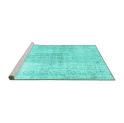Sideview of Machine Washable Persian Turquoise Traditional Area Rugs, wshtr3574turq