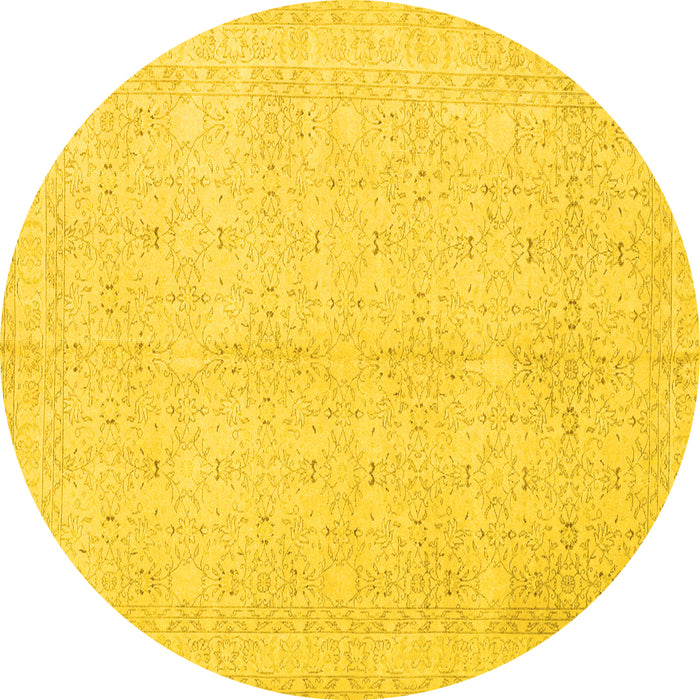Round Machine Washable Persian Yellow Traditional Rug, wshtr3575yw