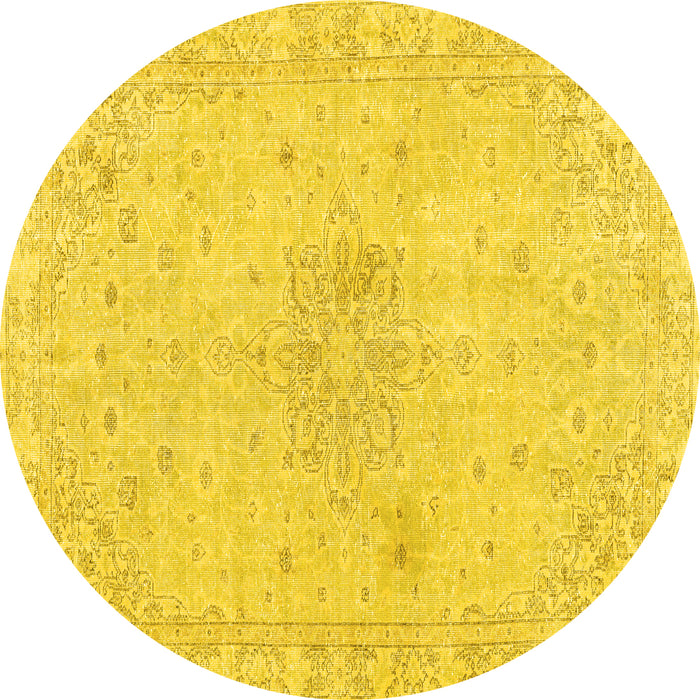 Round Machine Washable Persian Yellow Traditional Rug, wshtr3576yw