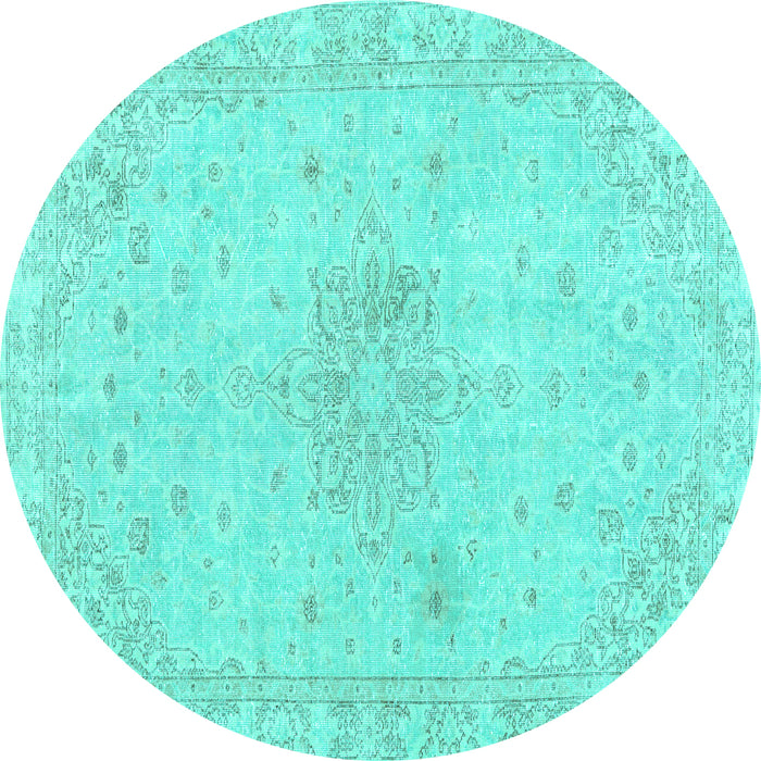 Round Persian Turquoise Traditional Rug, tr3576turq