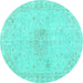 Round Persian Turquoise Traditional Rug, tr3576turq