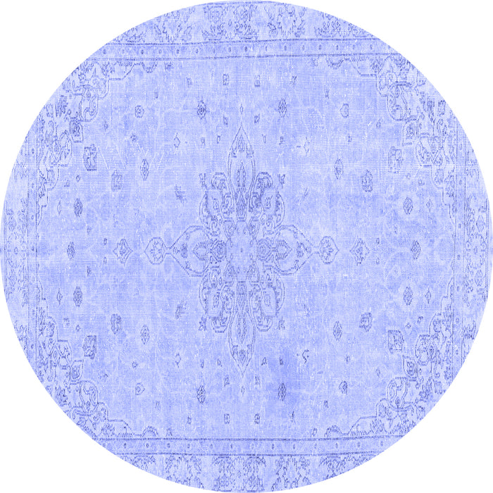 Round Machine Washable Persian Blue Traditional Rug, wshtr3576blu