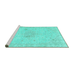 Sideview of Machine Washable Persian Turquoise Traditional Area Rugs, wshtr3576turq