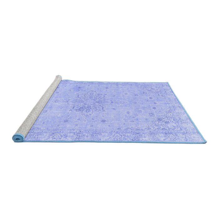 Sideview of Machine Washable Persian Blue Traditional Rug, wshtr3576blu