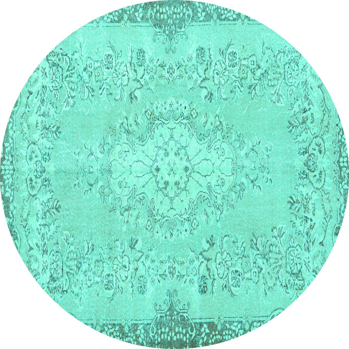 Round Persian Turquoise Traditional Rug, tr3577turq
