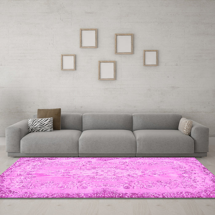 Machine Washable Persian Pink Traditional Rug in a Living Room, wshtr3577pnk