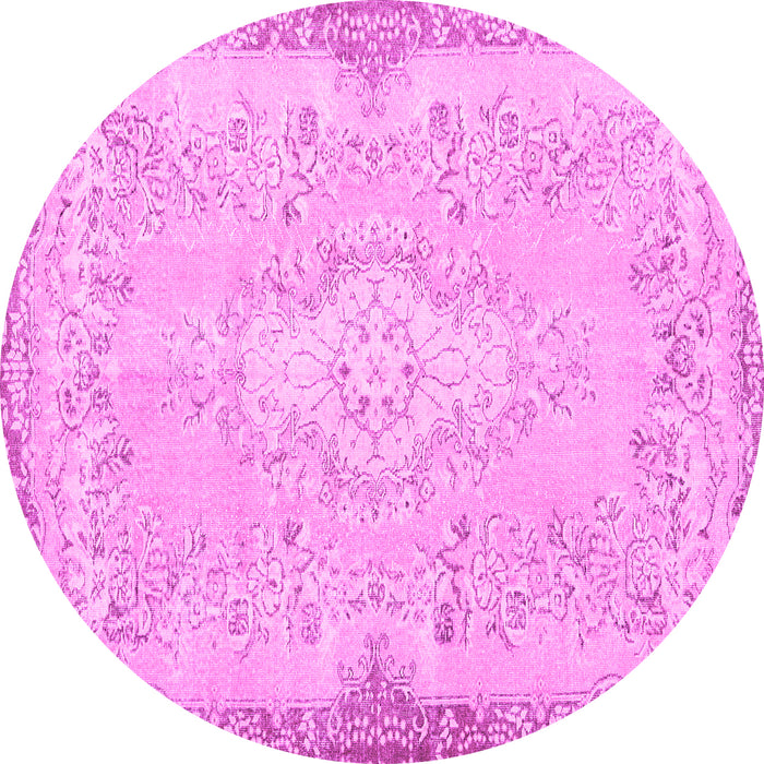 Round Machine Washable Persian Pink Traditional Rug, wshtr3577pnk