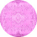 Round Machine Washable Persian Pink Traditional Rug, wshtr3577pnk