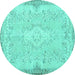 Round Machine Washable Persian Turquoise Traditional Area Rugs, wshtr3577turq