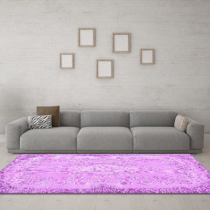 Machine Washable Persian Purple Traditional Area Rugs in a Living Room, wshtr3577pur