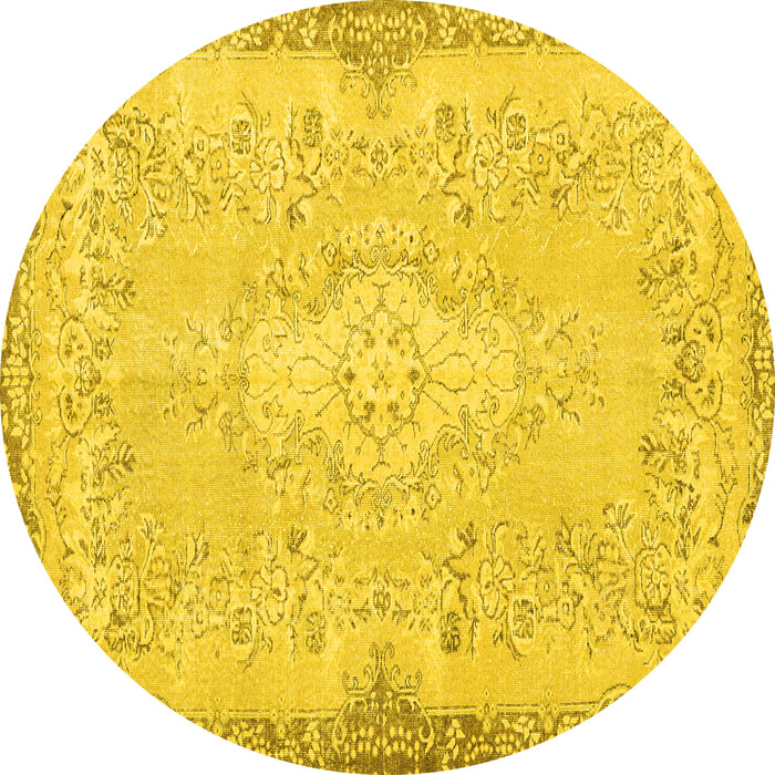 Round Persian Yellow Traditional Rug, tr3577yw
