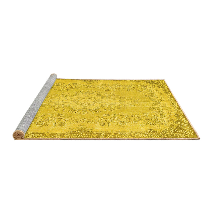 Sideview of Machine Washable Persian Yellow Traditional Rug, wshtr3577yw