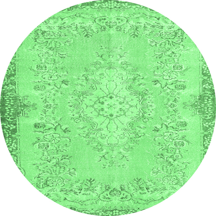 Round Machine Washable Persian Emerald Green Traditional Area Rugs, wshtr3577emgrn