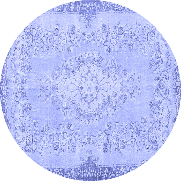 Round Machine Washable Persian Blue Traditional Rug, wshtr3577blu