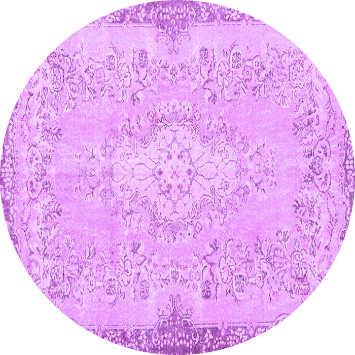 Round Machine Washable Persian Purple Traditional Area Rugs, wshtr3577pur