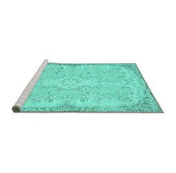 Sideview of Machine Washable Persian Turquoise Traditional Area Rugs, wshtr3577turq