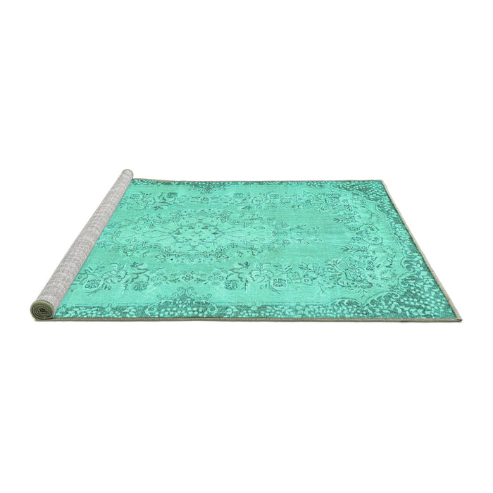 Sideview of Machine Washable Persian Turquoise Traditional Area Rugs, wshtr3577turq