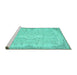 Sideview of Machine Washable Persian Turquoise Traditional Area Rugs, wshtr3577turq