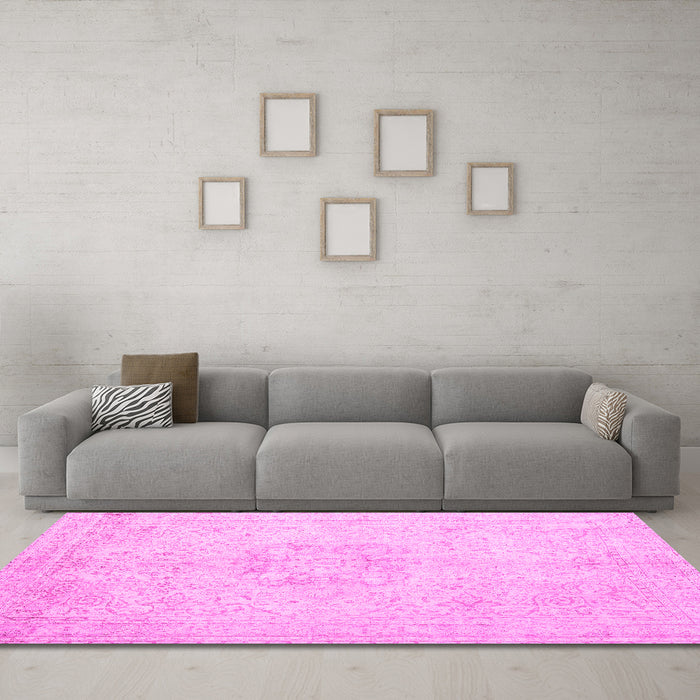 Machine Washable Persian Pink Traditional Rug in a Living Room, wshtr3578pnk