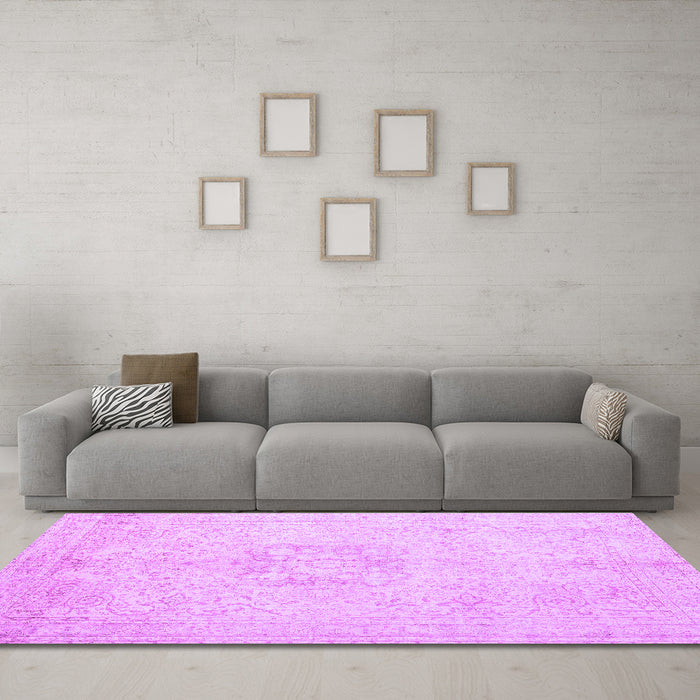Machine Washable Persian Purple Traditional Area Rugs in a Living Room, wshtr3578pur