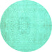 Round Machine Washable Persian Turquoise Traditional Area Rugs, wshtr3578turq