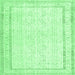 Square Machine Washable Persian Emerald Green Traditional Area Rugs, wshtr3579emgrn