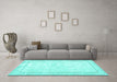 Machine Washable Persian Turquoise Traditional Area Rugs in a Living Room,, wshtr3579turq