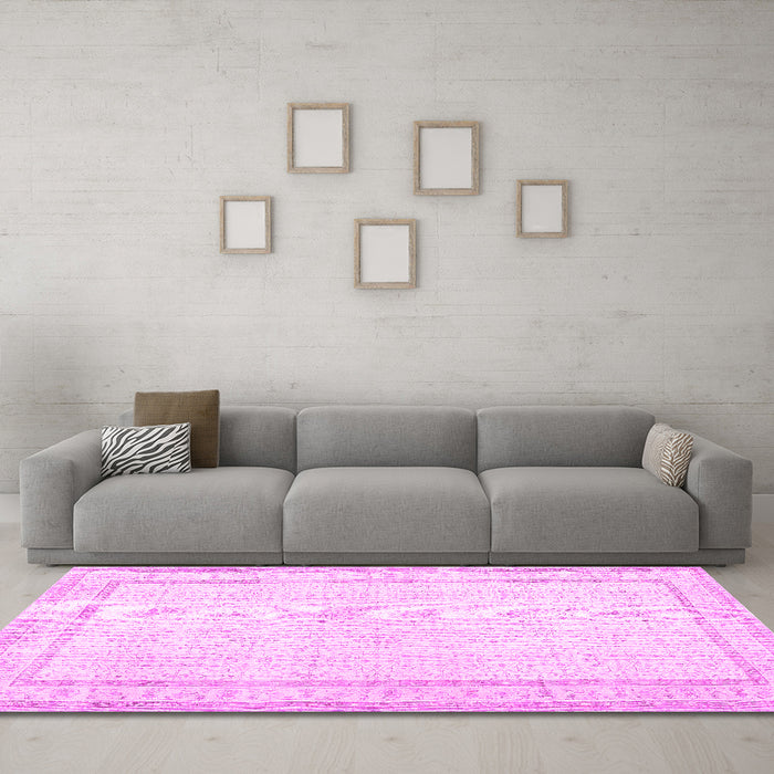Machine Washable Persian Pink Traditional Rug in a Living Room, wshtr3579pnk