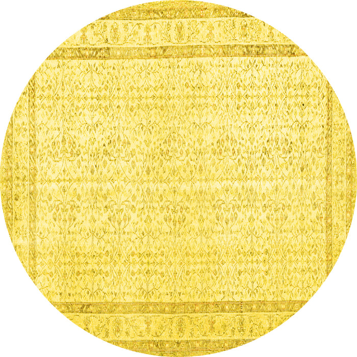 Round Persian Yellow Traditional Rug, tr3579yw