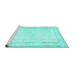 Sideview of Machine Washable Persian Turquoise Traditional Area Rugs, wshtr3579turq