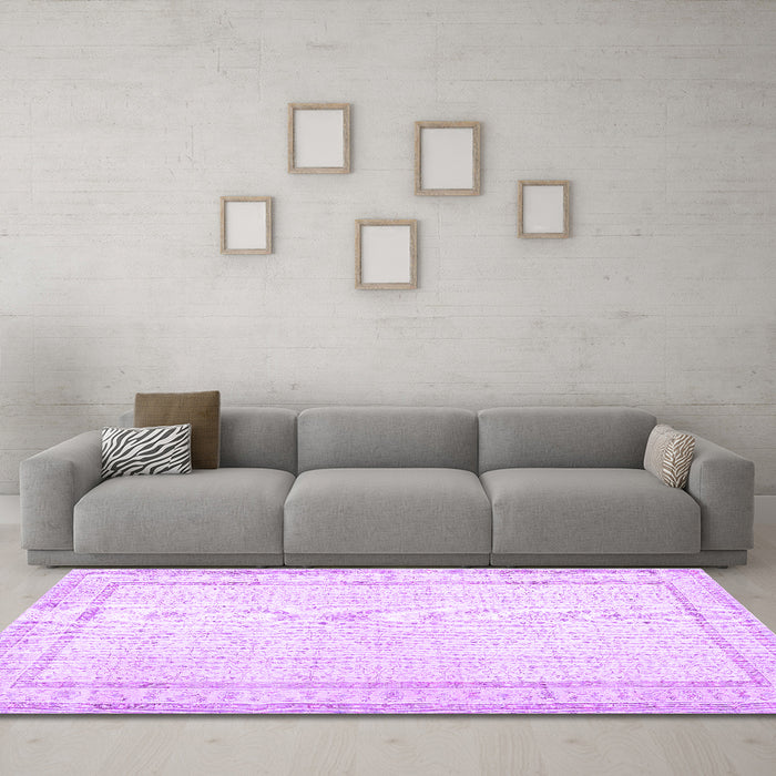 Machine Washable Persian Purple Traditional Area Rugs in a Living Room, wshtr3579pur