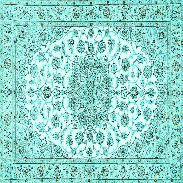 Square Machine Washable Medallion Turquoise Traditional Area Rugs, wshtr357turq