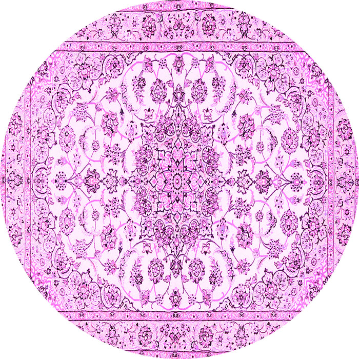Round Machine Washable Medallion Pink Traditional Rug, wshtr357pnk