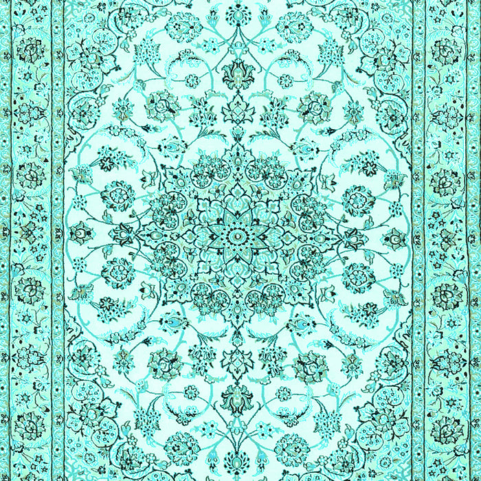 Machine Washable Medallion Turquoise Traditional Area Rugs, wshtr357turq