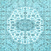 Square Machine Washable Medallion Light Blue Traditional Rug, wshtr357lblu