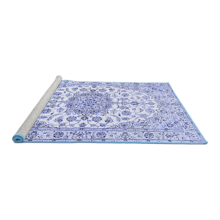 Sideview of Machine Washable Medallion Blue Traditional Rug, wshtr357blu