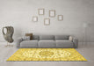 Machine Washable Medallion Yellow Traditional Rug in a Living Room, wshtr357yw