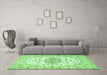 Machine Washable Medallion Green Traditional Area Rugs in a Living Room,, wshtr357grn