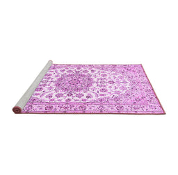 Sideview of Machine Washable Medallion Pink Traditional Rug, wshtr357pnk