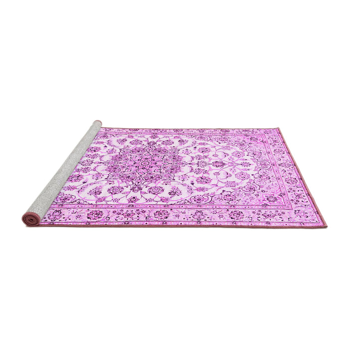 Sideview of Machine Washable Medallion Pink Traditional Rug, wshtr357pnk