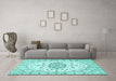 Machine Washable Medallion Turquoise Traditional Area Rugs in a Living Room,, wshtr357turq