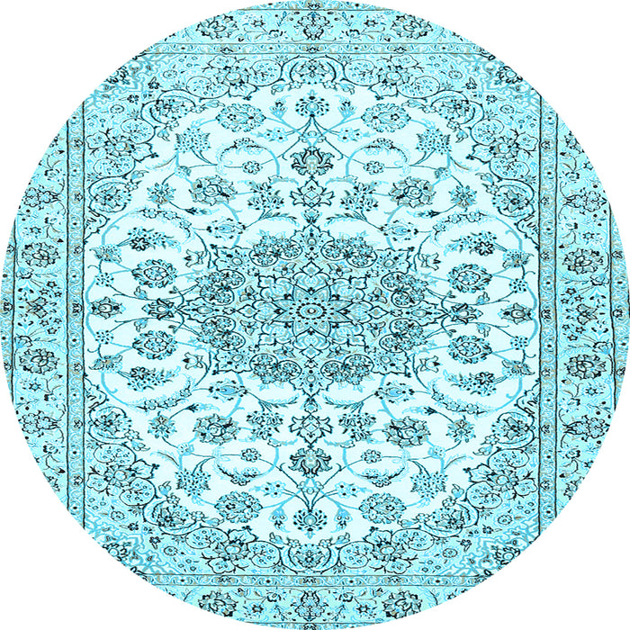 Round Machine Washable Medallion Light Blue Traditional Rug, wshtr357lblu