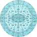 Round Machine Washable Medallion Light Blue Traditional Rug, wshtr357lblu