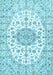 Machine Washable Medallion Light Blue Traditional Rug, wshtr357lblu