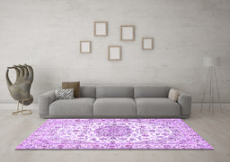 Machine Washable Medallion Purple Traditional Area Rugs in a Living Room, wshtr357pur