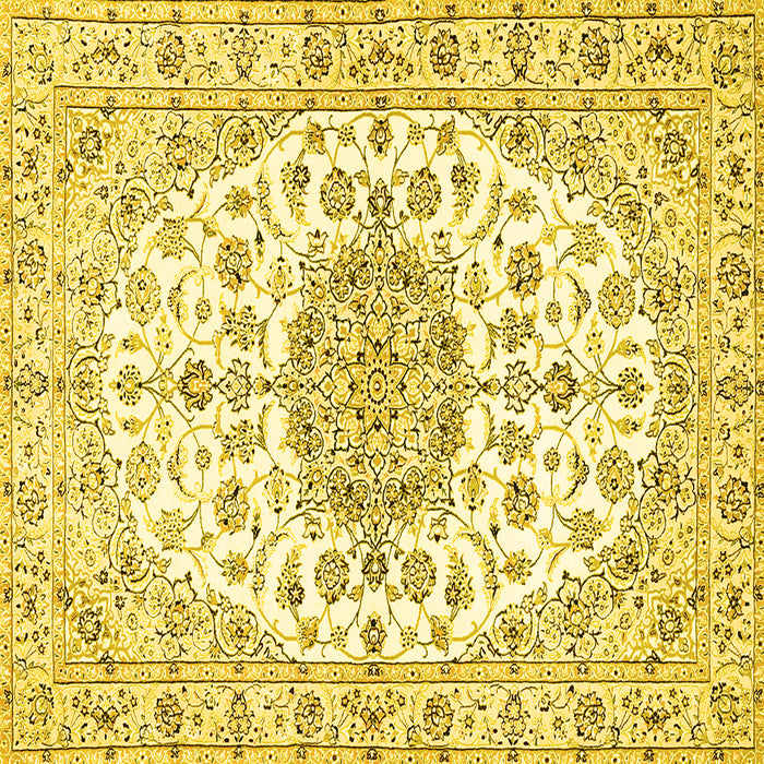 Square Machine Washable Medallion Yellow Traditional Rug, wshtr357yw