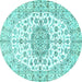 Round Machine Washable Medallion Turquoise Traditional Area Rugs, wshtr357turq