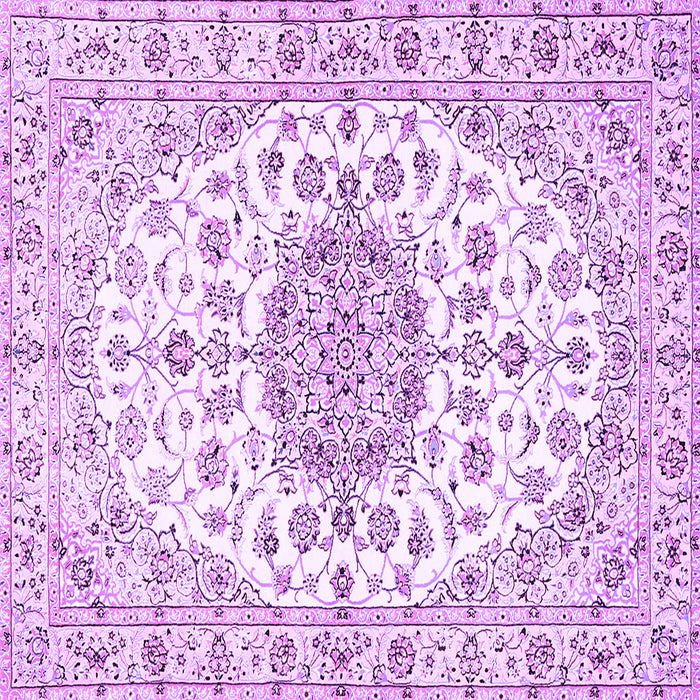 Square Machine Washable Medallion Purple Traditional Area Rugs, wshtr357pur