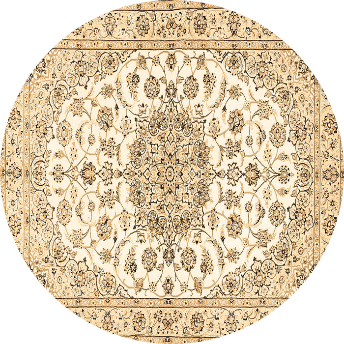 Round Machine Washable Medallion Brown Traditional Rug, wshtr357brn