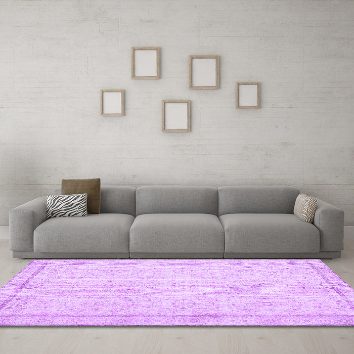 Machine Washable Persian Purple Traditional Area Rugs in a Living Room, wshtr3580pur